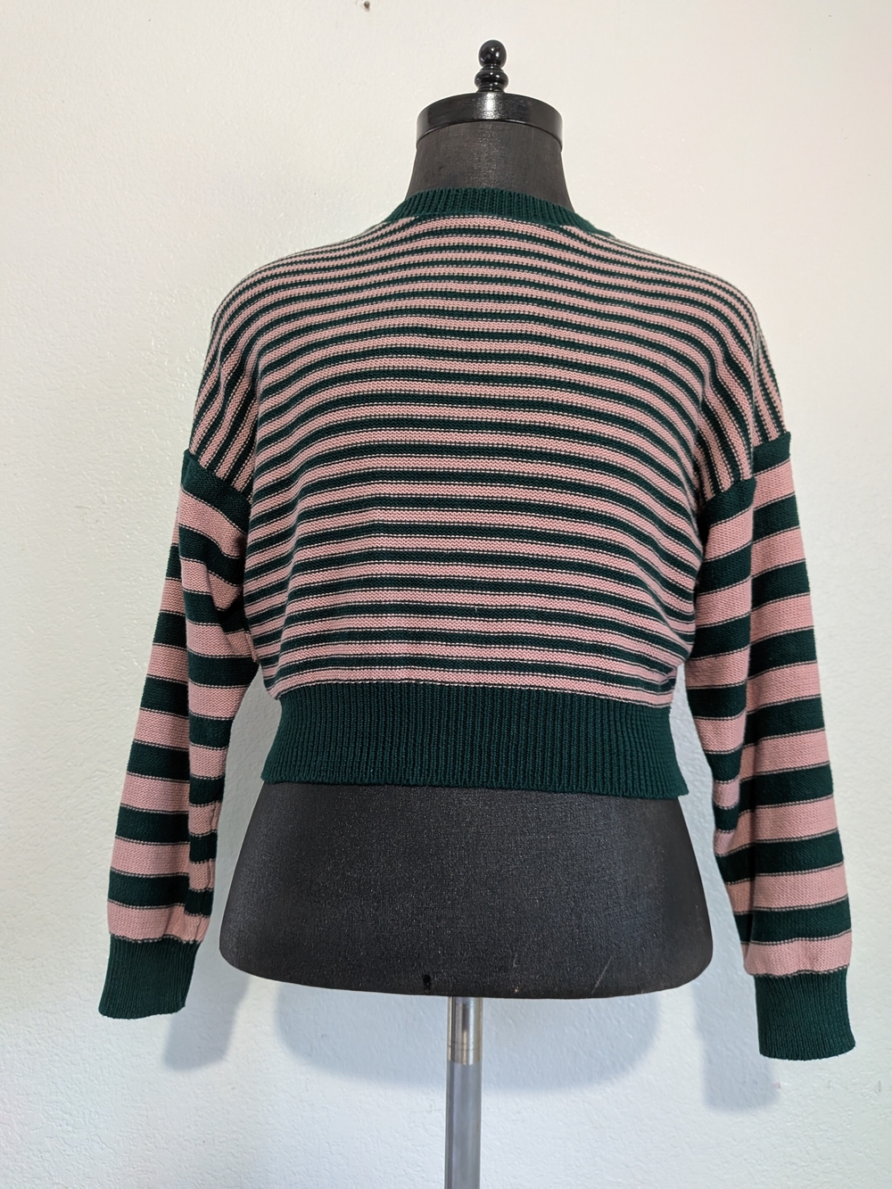 Charlotte Russe Pink and Dark Green Striped Crewneck Sweater Size Medium
